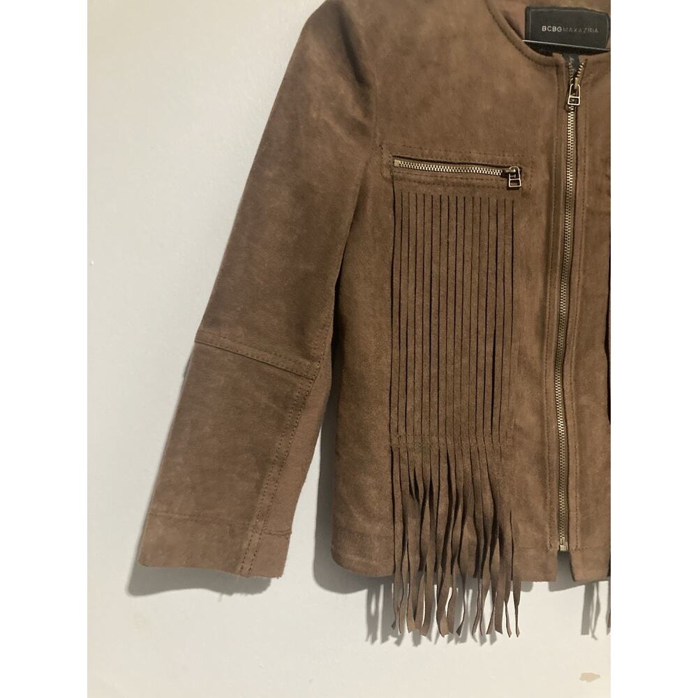 BCBG Maxazria Cowgirl Chic Western Suede Fringe Cropped Jacket Size XS - Picture 2 of 12